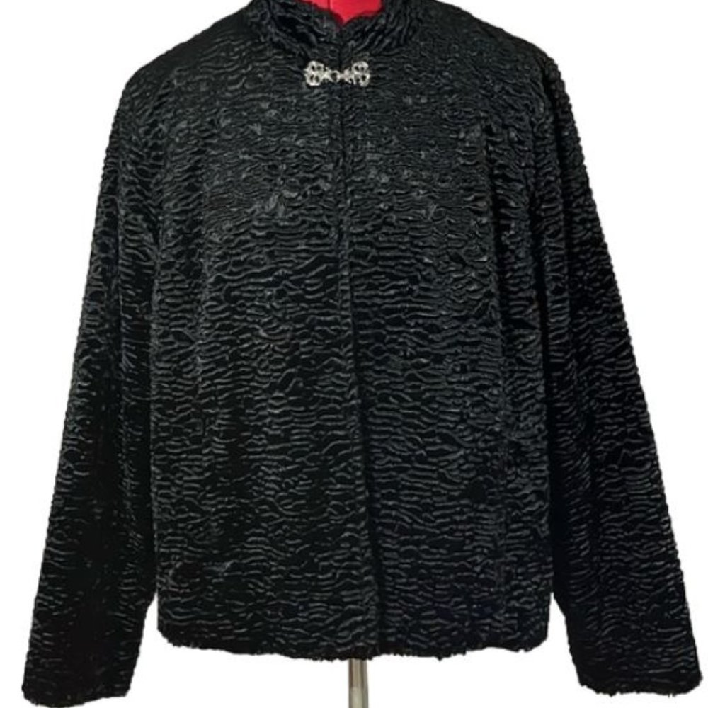 Vintage Koret black texture jacket with metal clasp - size large